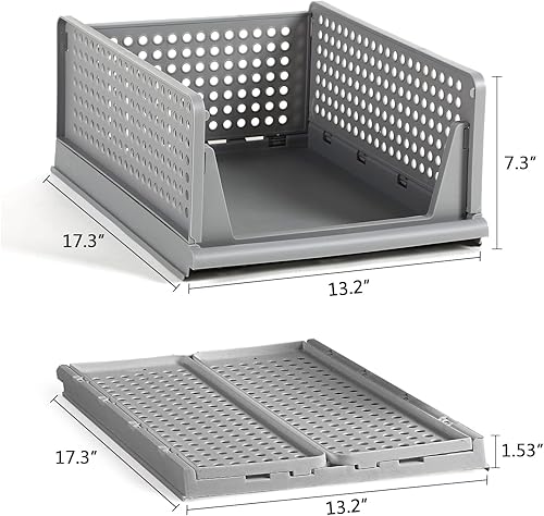 Miniatura 2 de 8 cajones apilables de almacenamiento, organizadores de armario y organizadores plegables de almacenamiento, estantes plegables de plástico, cestas