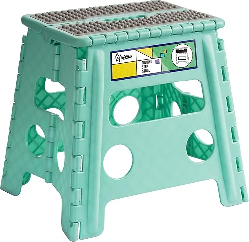 Miniatura 8 de Taburete plegable de 11 pulgadas para adultos y niños con capacidad para hasta 300 libras, taburetes plegables antideslizantes con mango portátil,