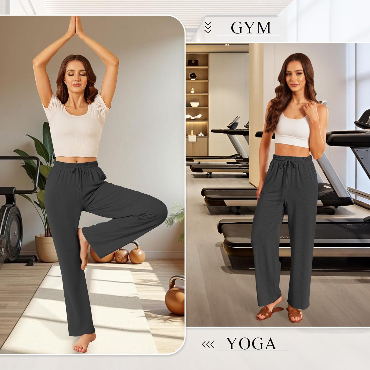 SEMARO Womens Casual Wide Leg Pajama Pants Soft High Waisted Yoga Palazzo Sweatpants Loose Comfy Lounge Pants with Pockets - Image 5