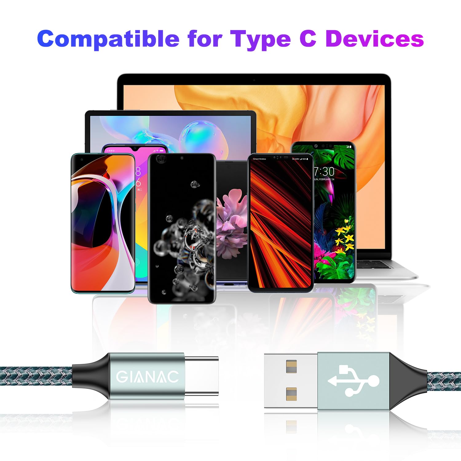 Cable USB Tipo C, [2Pack 3M] 3.1A Cargador Tipo C Nylon Trenzado Carga Rápida y Sincronización Cable USB C para Samsung S10/S9/S8/Note 10/Note 9, Huawei P30/P20/Mate 20,Xperia XZ