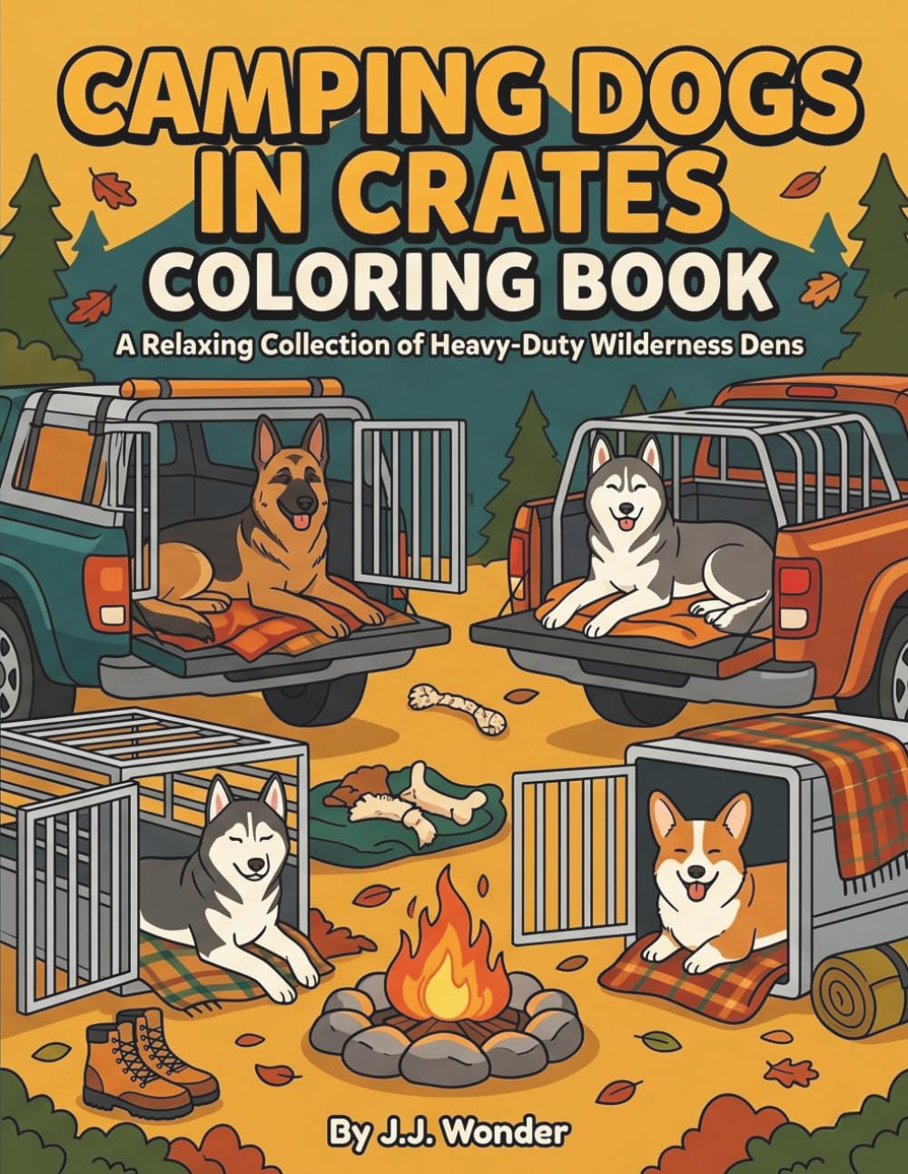 Camping Dogs in Crates Coloring Book: A cozy off-grid adventure with 50 adult dog breeds resting peacefully in heavy crash-tested cages, rugged pickup ... mindful anxiety relief (COZY DOGS-IN-CRATES)