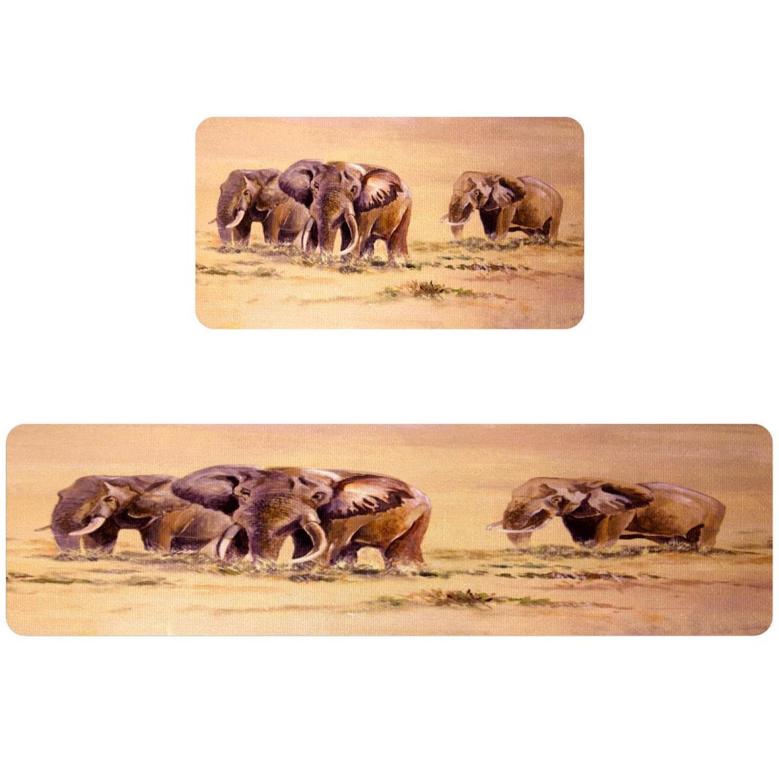 Tapete de cocina de 2 piezas lavable alfombra absorbente pasillo lavandería elefantes africanos