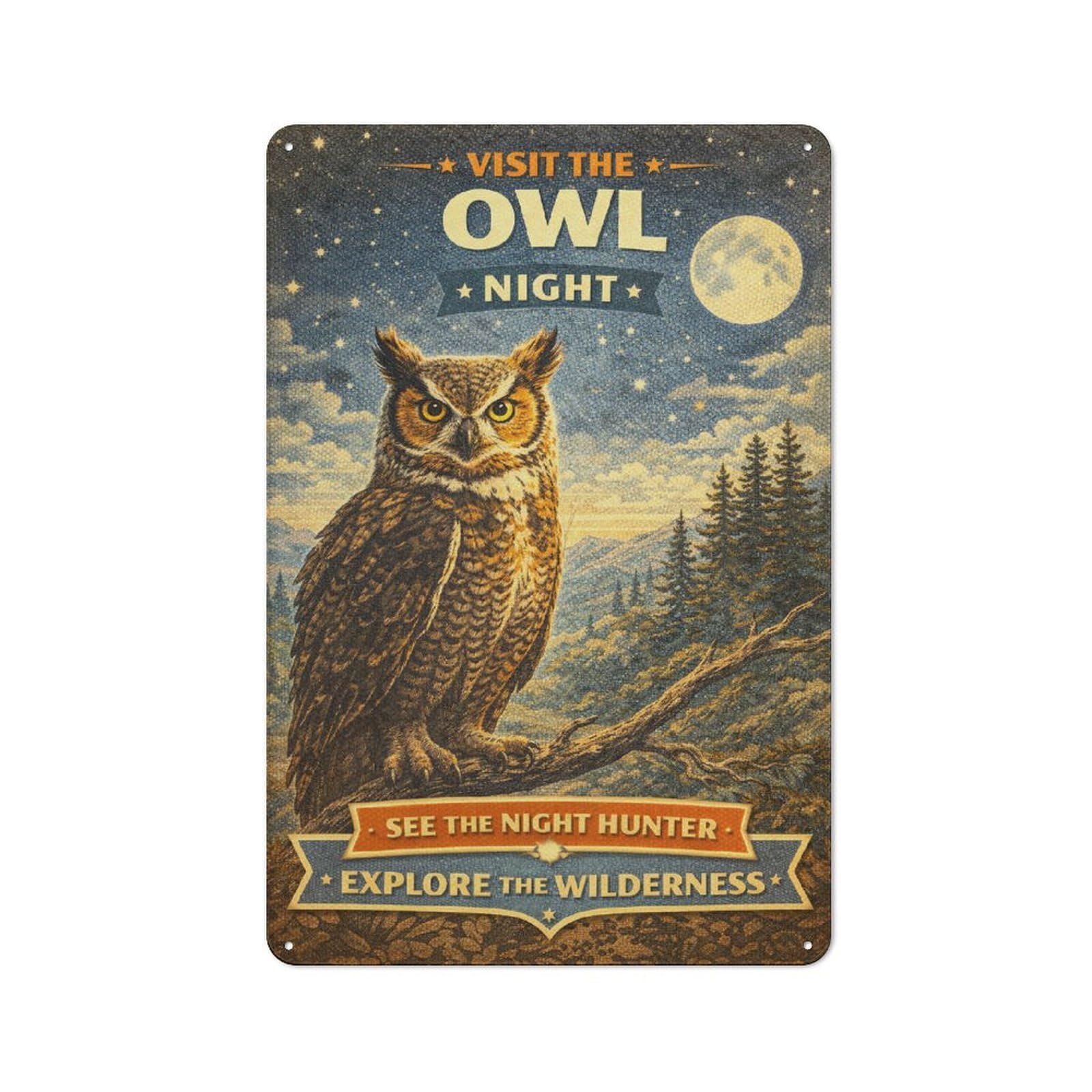 Junmoney Style-21 Classic Vintage Owl Night Metal Wall Plaque 30X20cm, Nostalgic Wall Art For Living Room, Hallway, Kitchen Or Cafe