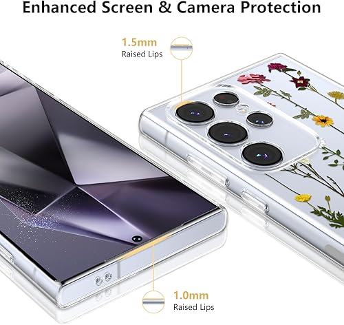 Miniatura 4 de ZTOFERA Funda transparente para Samsung Galaxy S24 Ultra 5G, funda protectora transparente con bonito patrón de flores para niñas y mujeres,