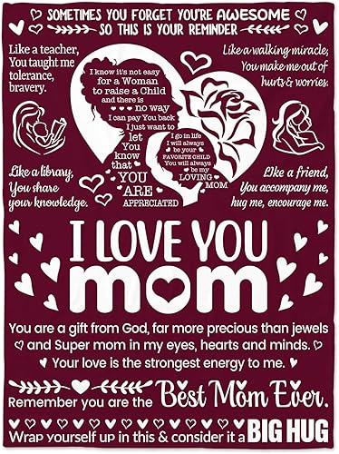 Miniatura 7 de Manta de regalo con texto en inglés "I Love You Mom", regalos de cumpleaños únicos para mujeres, regalos únicos para mamá de hija e hijo para
