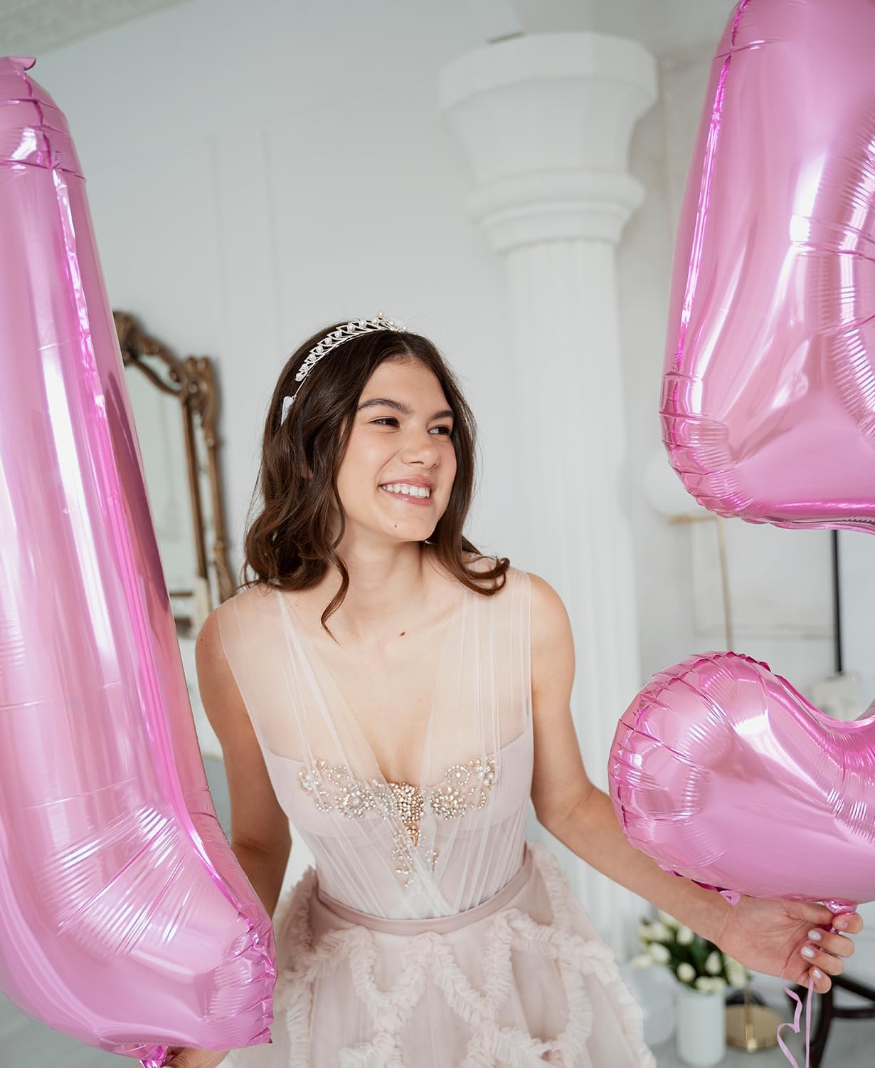 Smlpuame Pastel Pink 5 Balloons, 40 Inch Large Light Pink Foil Number Balloons 0-10, Self-Sealing 5th Birthday Balloon for Girls Women Anniversary Baby Shower Princess Party Decorations Supplies - Image 2