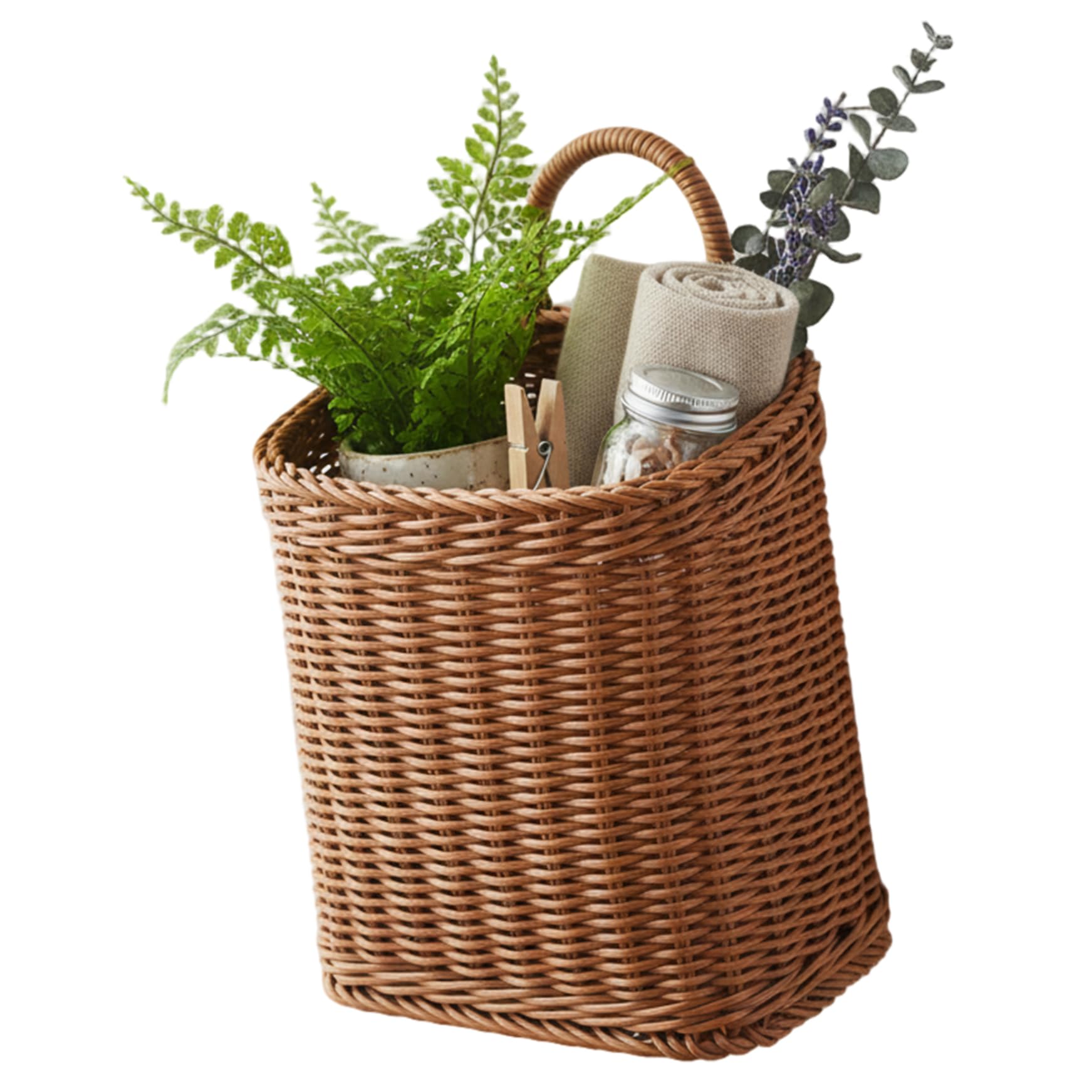 Takingup Wicker Hanging Basket, Woven Wall Basket, with Handle, for Flowers and Small Plants, Farmhouse and Garden Decor