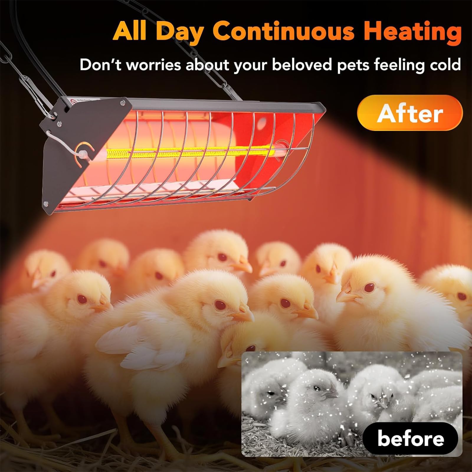 Calentador para gallinero de 250 W, Calentador para criadora de Pollitos, lámpara de Calor para criadora de gallinero, Altura Ajustable con 2 Bombillas de calefacción infrarrojas, 2 temperaturas
