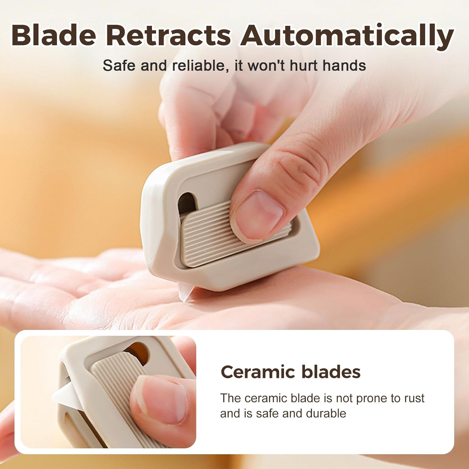 Magnetic Retractable Box Cutter, 2025 New Portable Utility, Compact Ceramic Blade Cutter for Office Home, Safe Package Opener for Students (2, White+Black)
