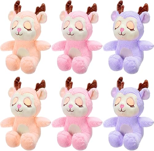 Jenaai 6 piezas de animales de peluche de ciervo para bebés, juguete de peluche de ciervo suave, color rosa, naranja, morado, relleno de ciervos,