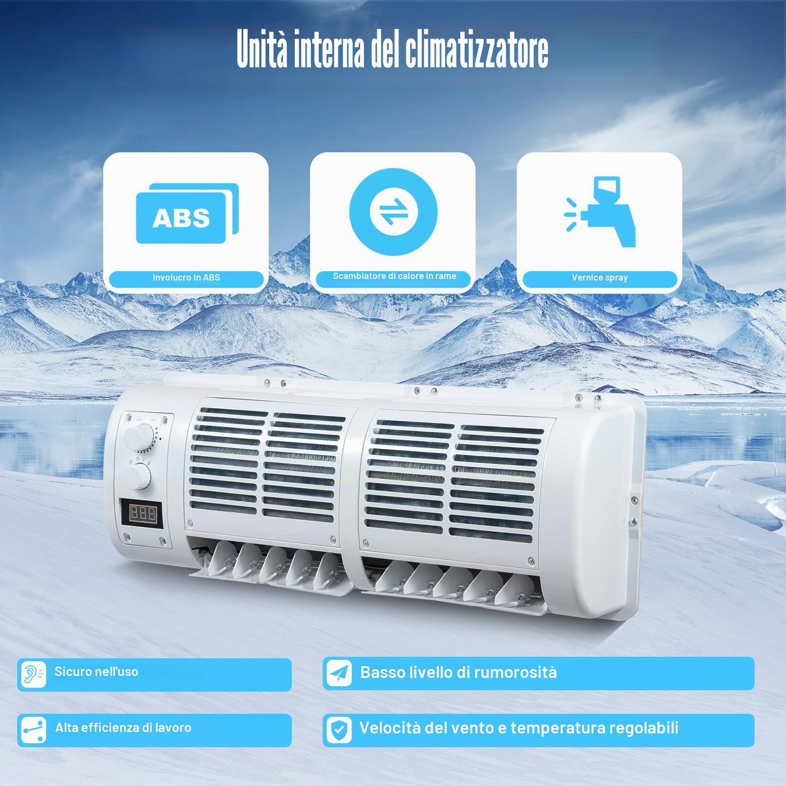 Climatizzatore auto 12 V 22525 BTU/h per macchine edili e camioncamion ed equipaggiamenti silenzioso (65 dB)