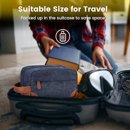 Miniatura 7 de Vorspack Neceser de viaje  Neceser colgante para hombre, resistente al agua, bolsa de afeitar de lona para viajes, Azul marino, M