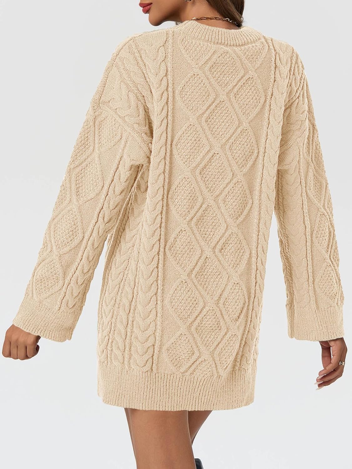 Saodimallsu Womens Oversized Sweaters Cable Knit Chunky Crew Neck Long Sleeve Loose Tunic Pullover Sweater - Image 5