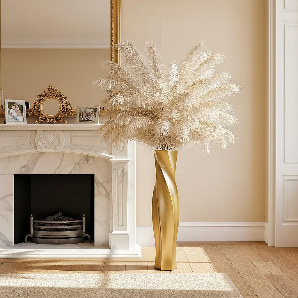Tall Floor Vase 27.5" Gloss Gold, Resin Floor Vase Tall Gold Vases for Dried Pampas Grass Feathers Branches Fresh Flowers, Modern Home Decor for Living Room Bedroom Entryway Corner image 5