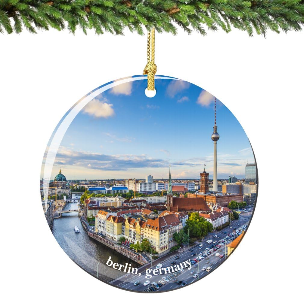 Berlin Germany Christmas Ornament Porcelain Skyline, 2.75 Inch Double Sided Berlin Ornament