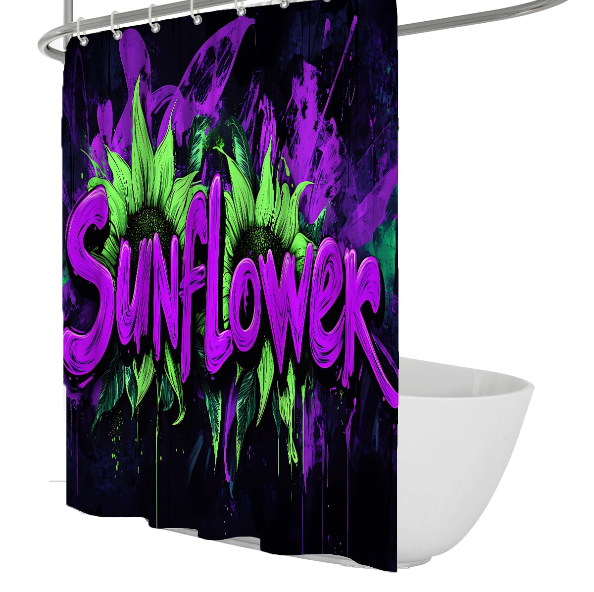 UERWOWELL Modern Pop Art Fabric Shower Curtain Vibrant Sunflower with Drip Paint Street Art Shower Curtain Waterproof Fabric Bathroom Decor Curtains W180xL220 cm