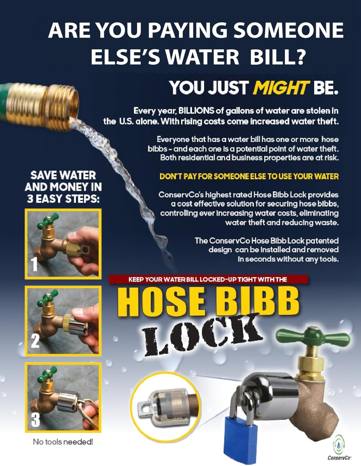 Hose Bibb Lock – Original Outdoor Faucet Lock Prevents Water Theft and Waste, Easy to Use, Comes with Padlock, Protect Plumbing, Water and Money, DSL-2 - Single Pack