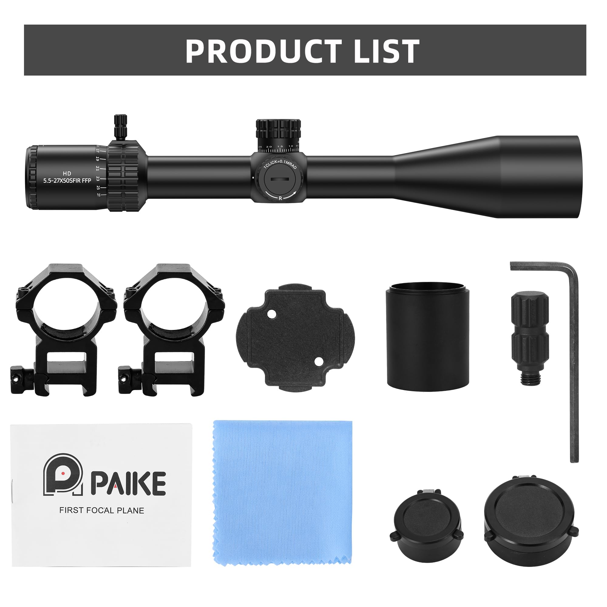 Paike Lunette de visée HD 5.5-27x50 SFIR à Premier Plan Focal, Optique illuminée Rouge