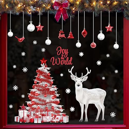 Miniatura 2 de Calcomanías de pared grandes para árbol de Navidad, calcomanías de pared de Feliz Navidad, despegar y pegar, calcomanías extraíbles de copos de