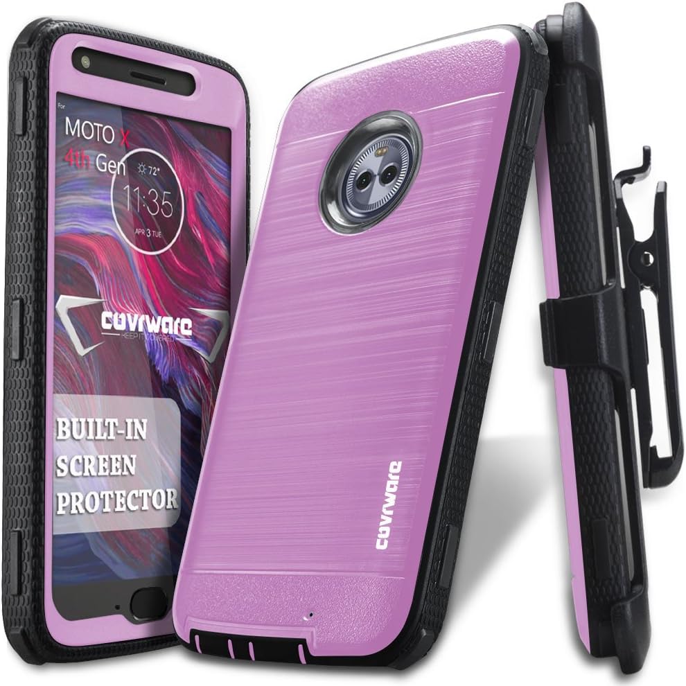 COVRWARE Iron Tank Case Compatible with Moto X4 with Built-in [Screen Protector] Heavy Duty Full-Body Rugged Holster Armor Case [Belt Swivel Clip][Kickstand], Purple