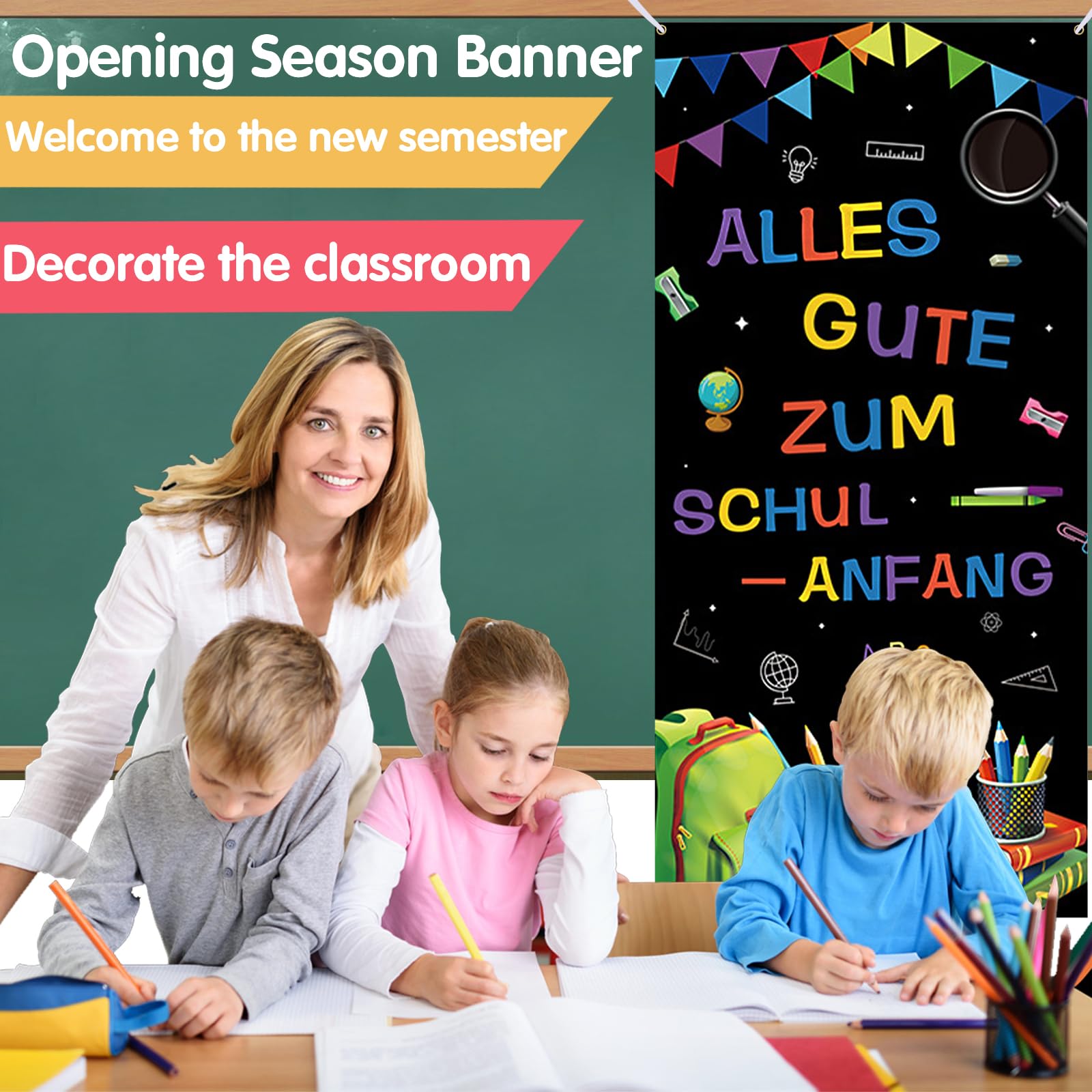 HOWAF Confezione da 2 Striscioni Happy Back to School per la Decorazione del Ritorno a Scuola, Infine Banner per Ghirlanda per Bambini della Scuola Banner Back to School Panno Sfondo Banner