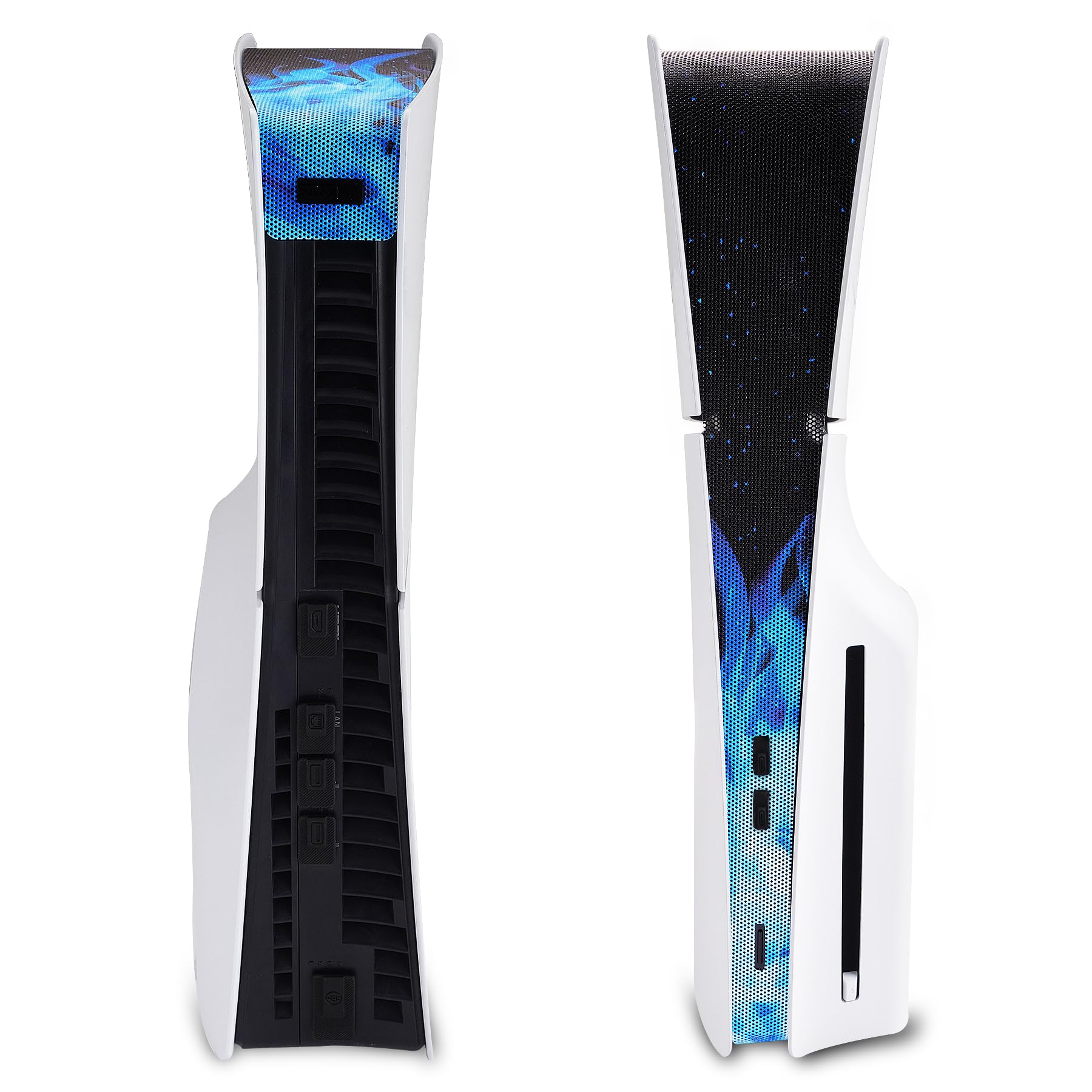 PlayVital Siatka Przeciwkurzowa z Silikonowe Zatyczki do ps5 Slim Disc & Digital,Osłona Przeciwpyłowa z Wtyczka Chroniąca Przed Kurzem do ps5 Slim Konsoli,Akcesoriów do ps5 Slim-Niebieski Płomień