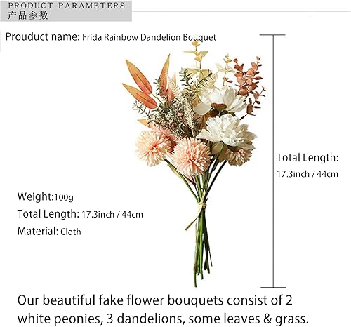 Miniatura 2 de hanlongyu Flores artificiales de seda de diente de león para decoración del hogar y boda, 2 ramos de flores sintéticas, centro de mesa de comedor,