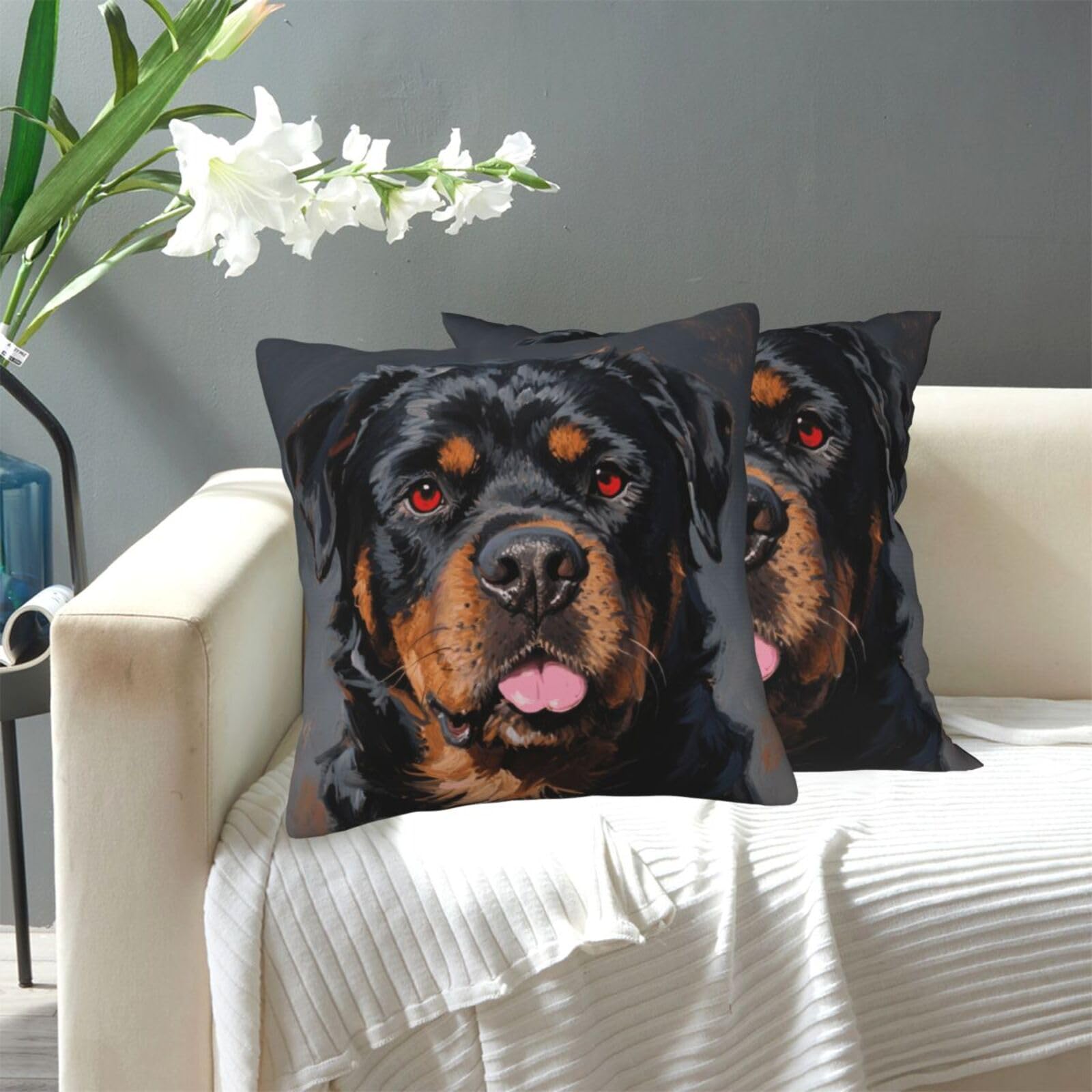 FekiLoot Decorative Throw Pillow Covers Modern Farmhouse Pillowcase Double Sided Cozy Cushion Cover for Sofa Couch Bed 20"X20" Cool Rottweiler Dog Art