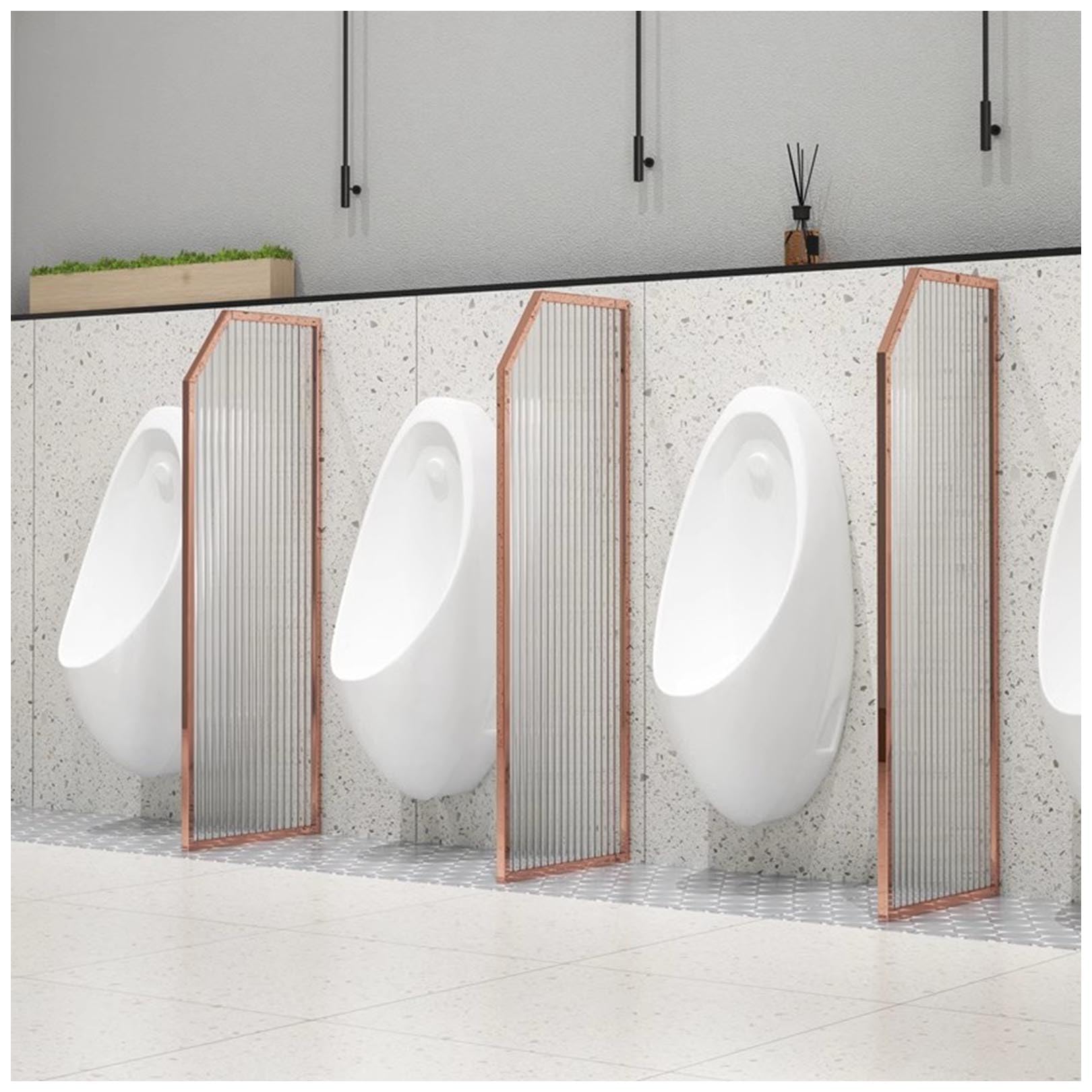 Separador de urinario de vidrio templado y acero oro rosa