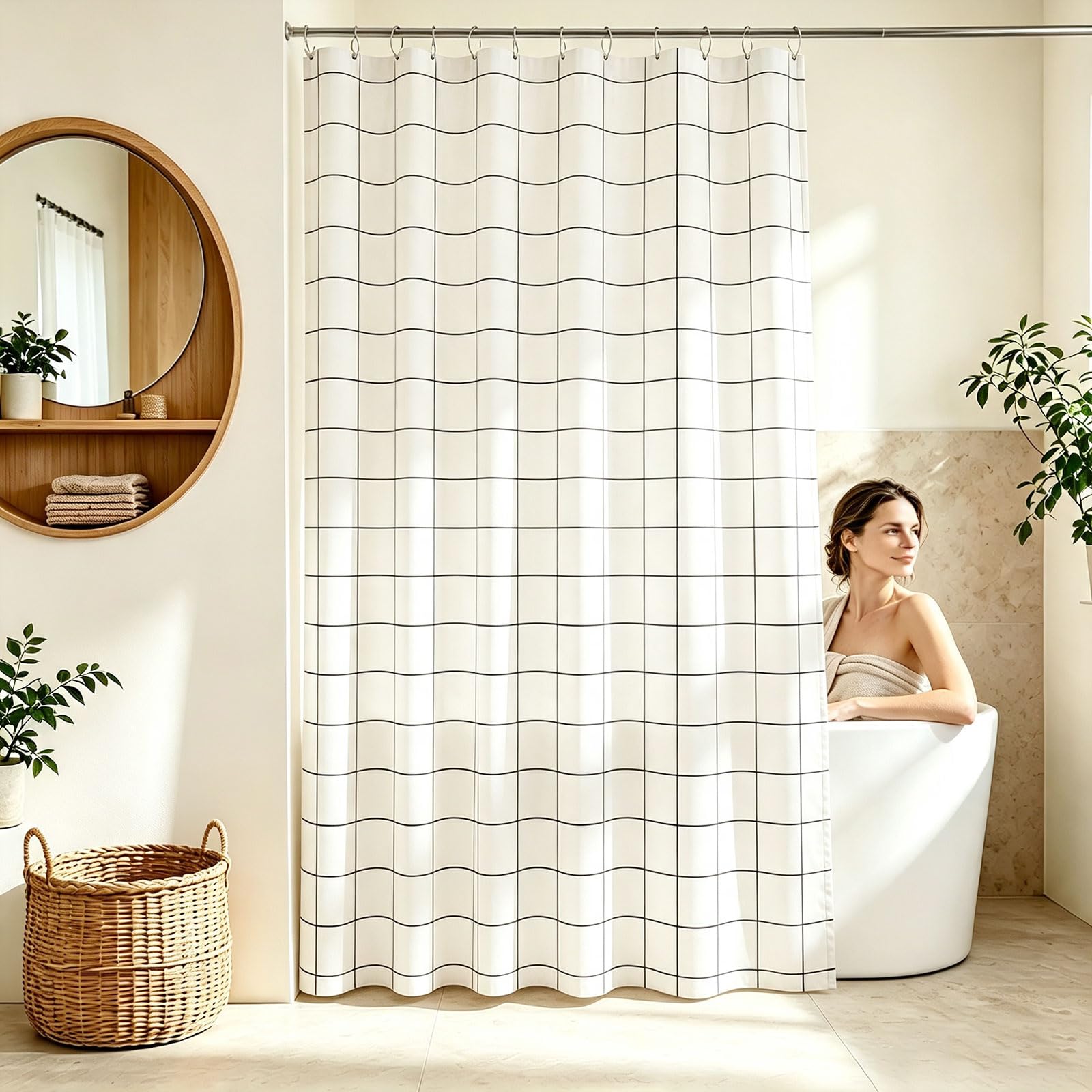Tenda Doccia 175 x 220 cm Tessuto Lavabile Impermeabile Poliestere Tenda Vasca da Bagno con Ganci e Occhielli, Facile da Pulire per Bagno, Vasca da, Traliccio