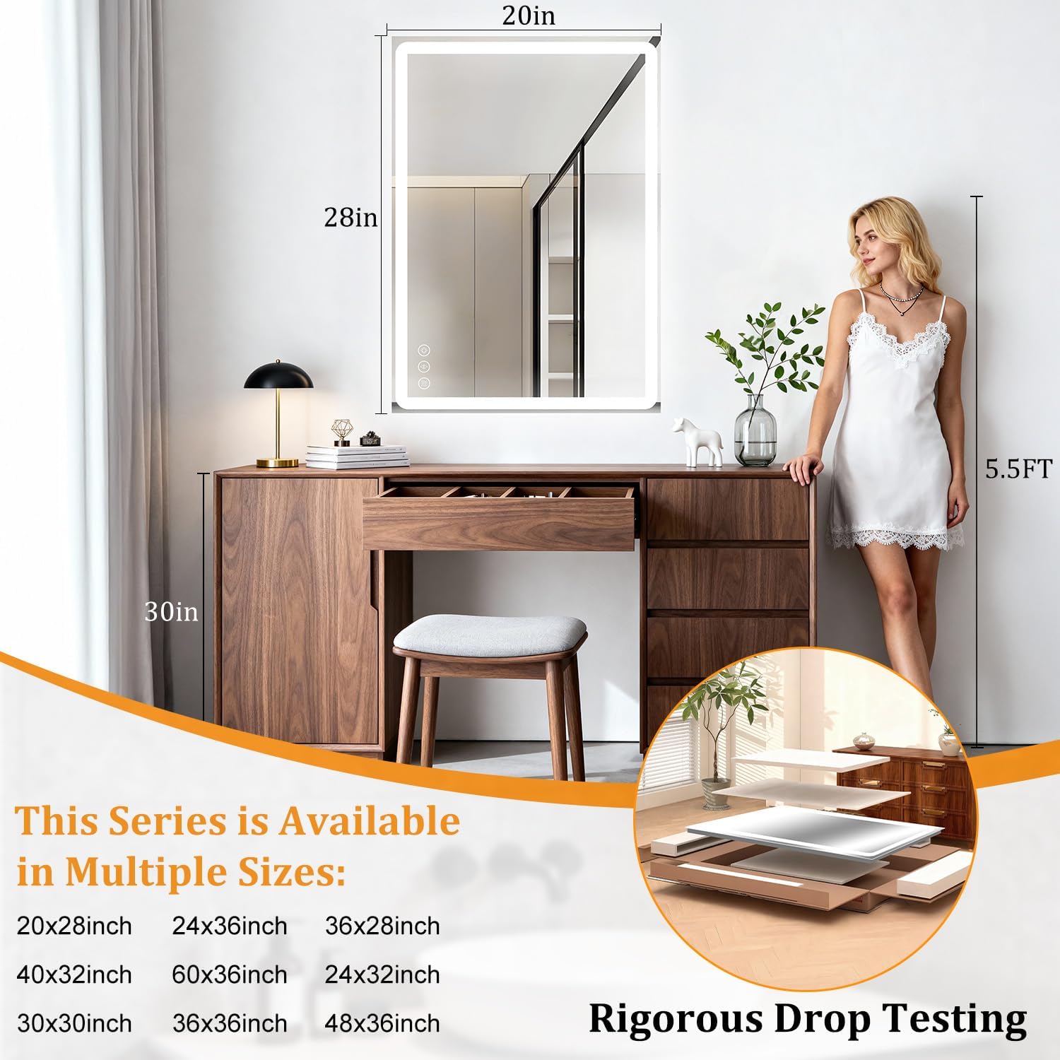 20 * 28" Led Vanity Mirror, Smart Light Up Shower Mirror Fogless, Make Up Wall Mirror with Lights, 3 Color Temperatures, Brightness Adjustment, Memory Function, Quick Installation