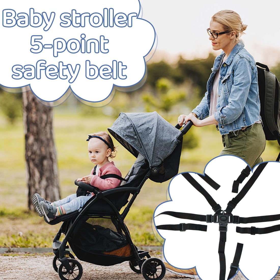 1 Pezzo Seggiolone Foppapedretti Ricambi, Cintura Sicurezza Regolabile 5 Punti Per Passeggino E Seggiolone, Larghezza 2.5Cm, Colore Nero