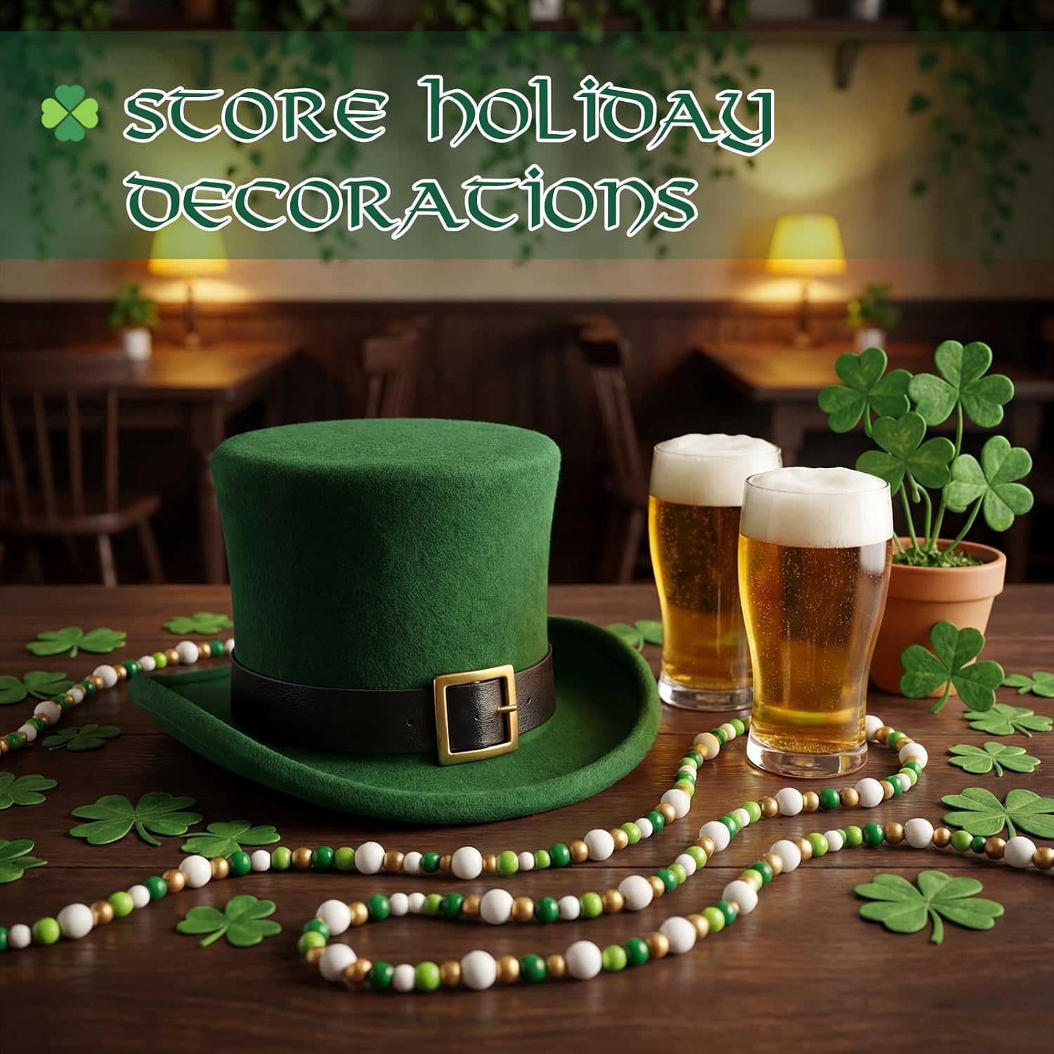 Giegxin 32.8 Feet Wooden Bead Garland Rustic Boho Wood Bead Garland Decor Rustic Wall Hanging Ornaments for Holiday Spring Farmhouse Party Decoration(Mix Green 2,1 Pcs)