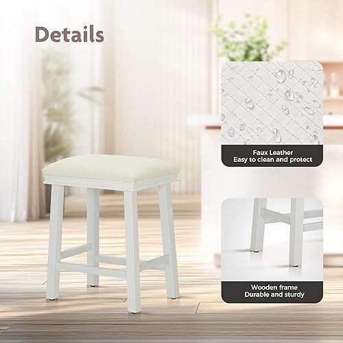 Miniatura 25 de ALPHA HOME Juego de 2 taburetes de bar, taburetes de cocina de madera maciza con cojín de piel sintética gris, taburetes de bar con base de madera