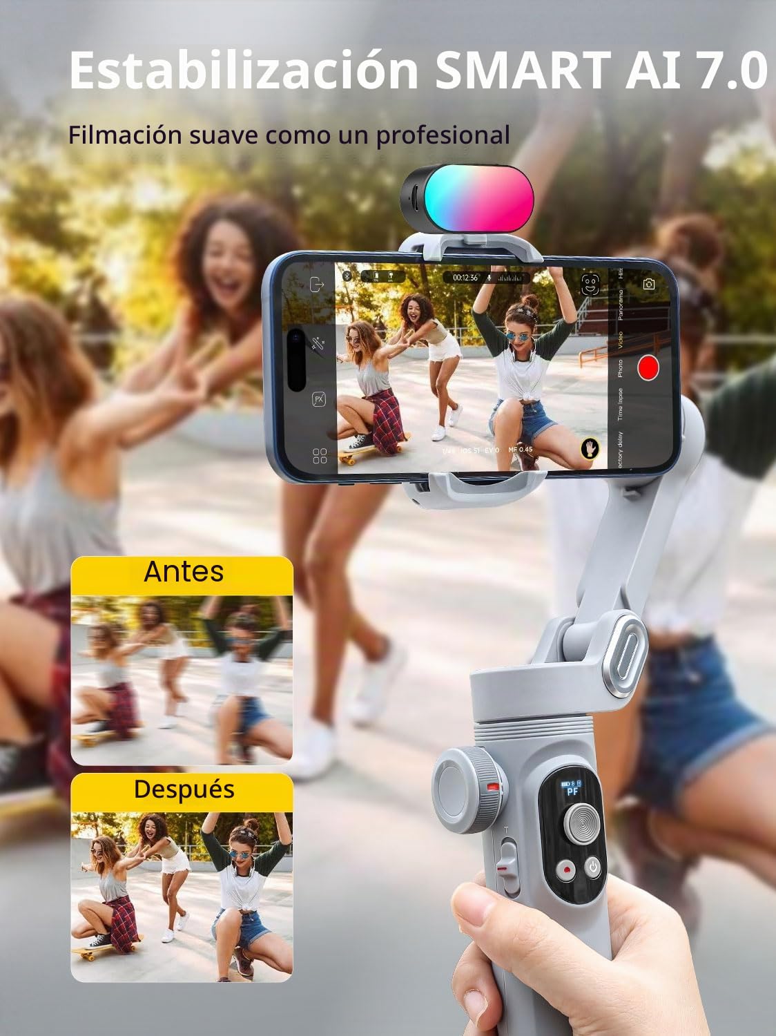 Estabilizador de cardán para Smartphone, Juego de Luces de Repuesto magnéticas RGB, Pantalla OLED, Rueda de Enfoque de luz LED, estabilizador Profesional de 3 Ejes para Android y iPhone, Kit AOCHUAN