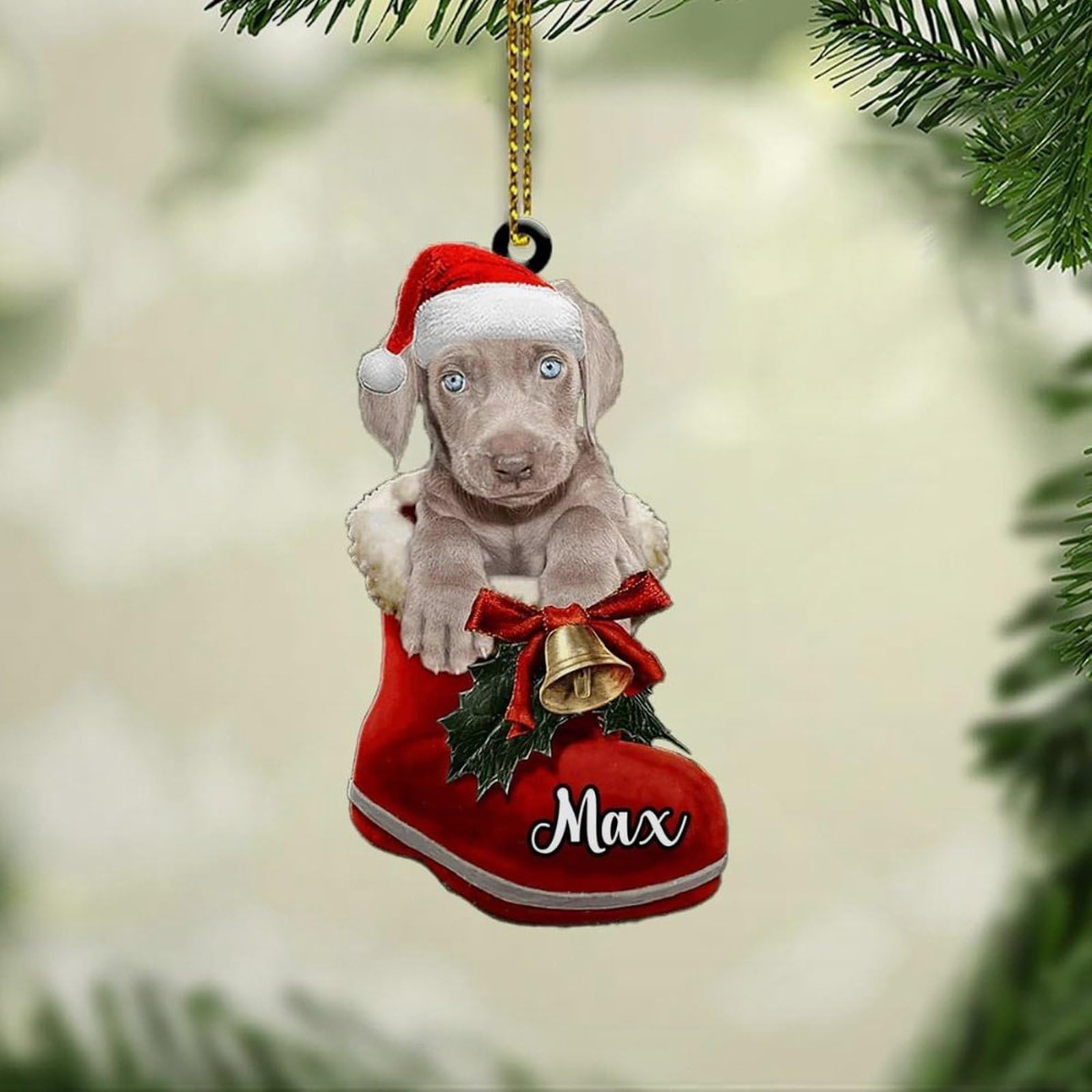 Luckluccy Custom Weimaraner Ornament,Personalized Christmas Dog Ornament,Gifts For Dog Mom,Dad,Lovers,Xmas Decor Hanging 206