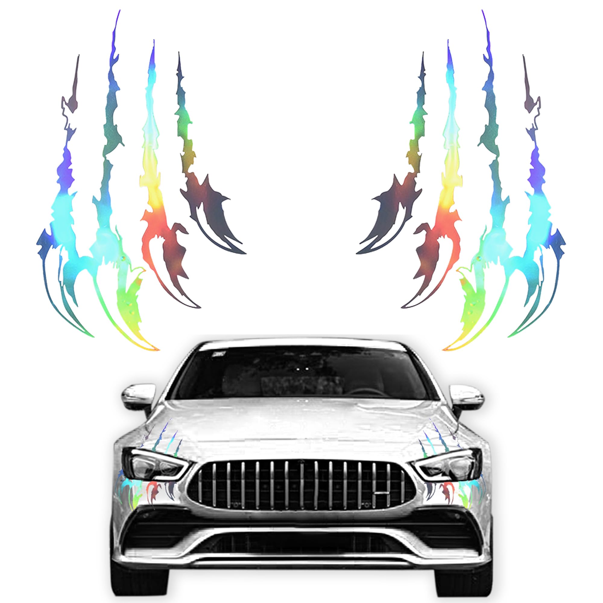 AuMoHall2 Pieces Holographic Laser Sharp Claw Decal Claw Car Hood Sticker Colorful Monster Claw Scratch Marks Vinyl Sticker Car DIY Car Body Stickers, 12.59'' x 7.68''