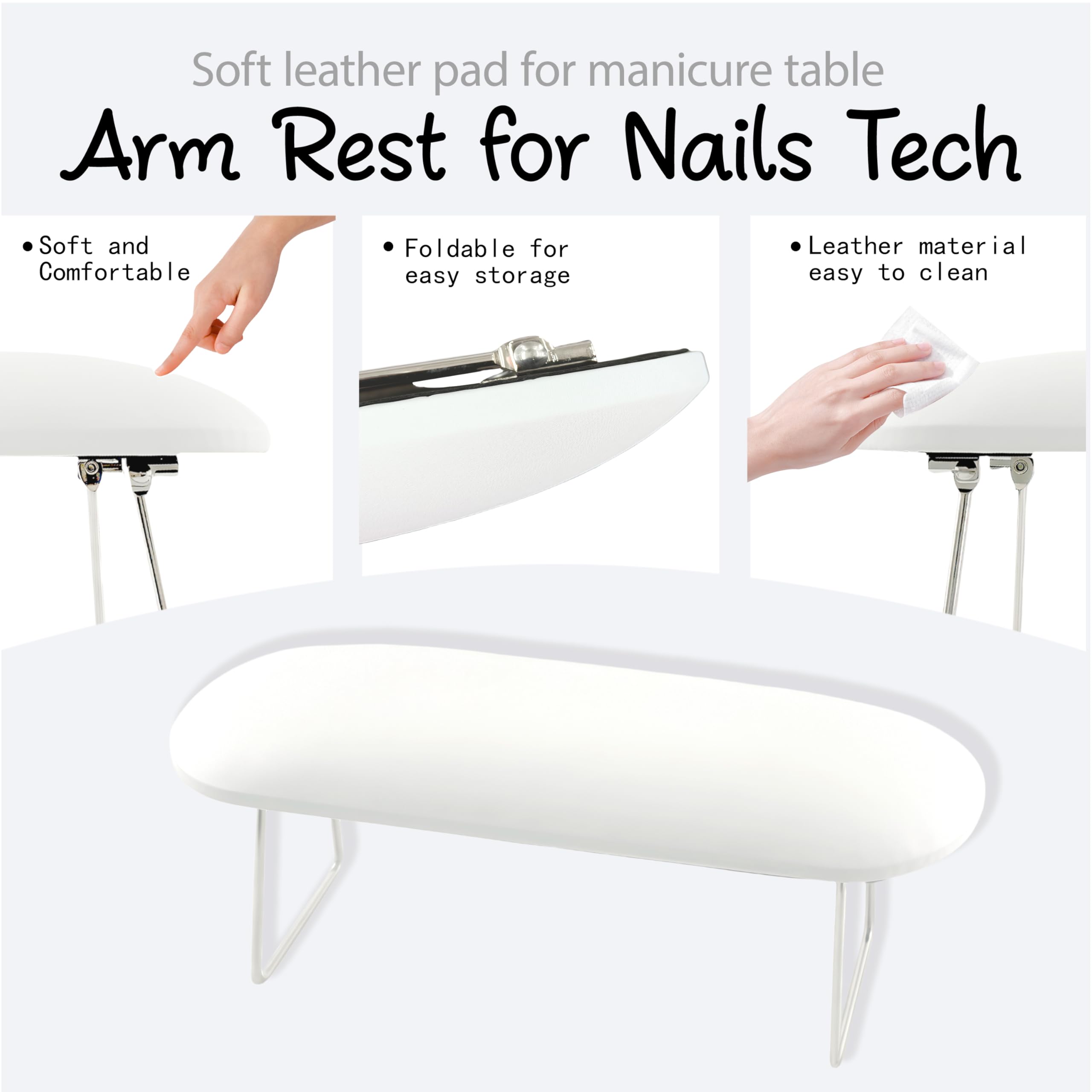 Reposabrazos plegable para uñas, cojín de cuero suave para mesa de manicura, cómodo reposamanos para el cuidado de las uñas (blanco)