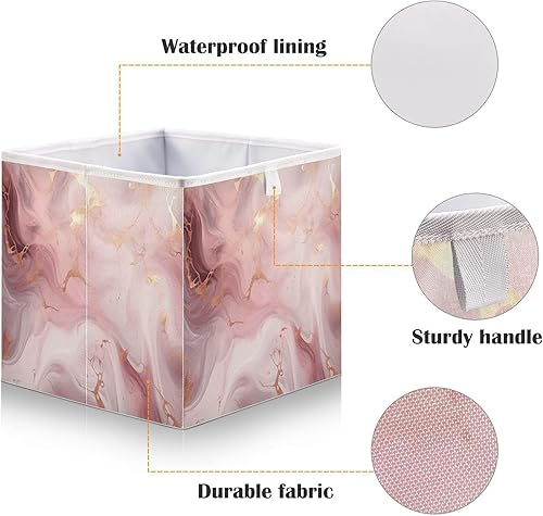 Miniatura 4 de Cubo de almacenamiento de mármol dorado rosa, cubos de almacenamiento plegables de tela de 11 x 11 x 11 pulgadas, cestas de almacenamiento