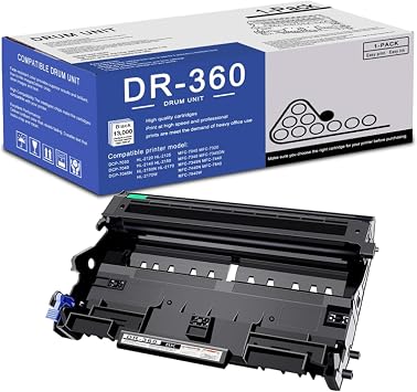 1 Pack DR360 Black Drum Unit High Yield Compatible DR360 Replacement for Brother DCP-7030 DCP-7040 DCP-7045N HL-2120 HL-2125 HL-2140 HL-2150 HL-2150N HL-2170 HL-2170W MFC-7040 MFC-7320 Printer