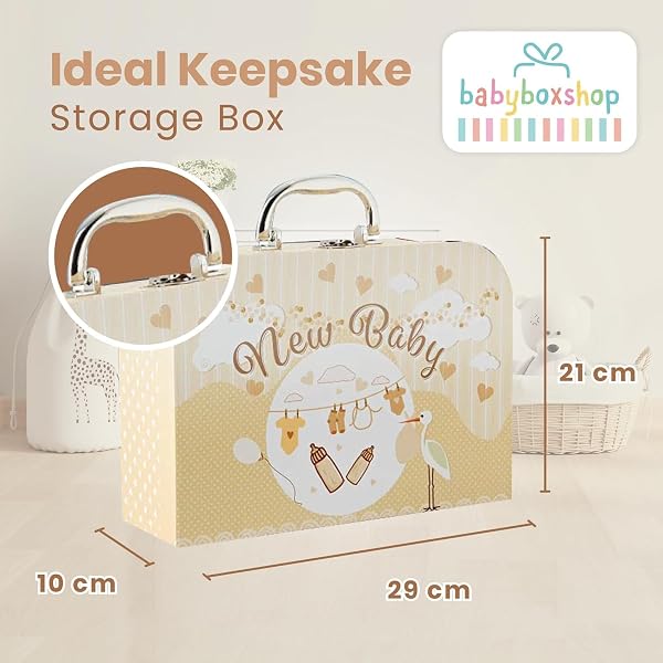 Newborn Baby Basket Briefcase Style - Cream Baby Keepsake Box with Bear, Muslin, Clothes and Other Baby Essentials - Baby Basket for Baby Shower - 5