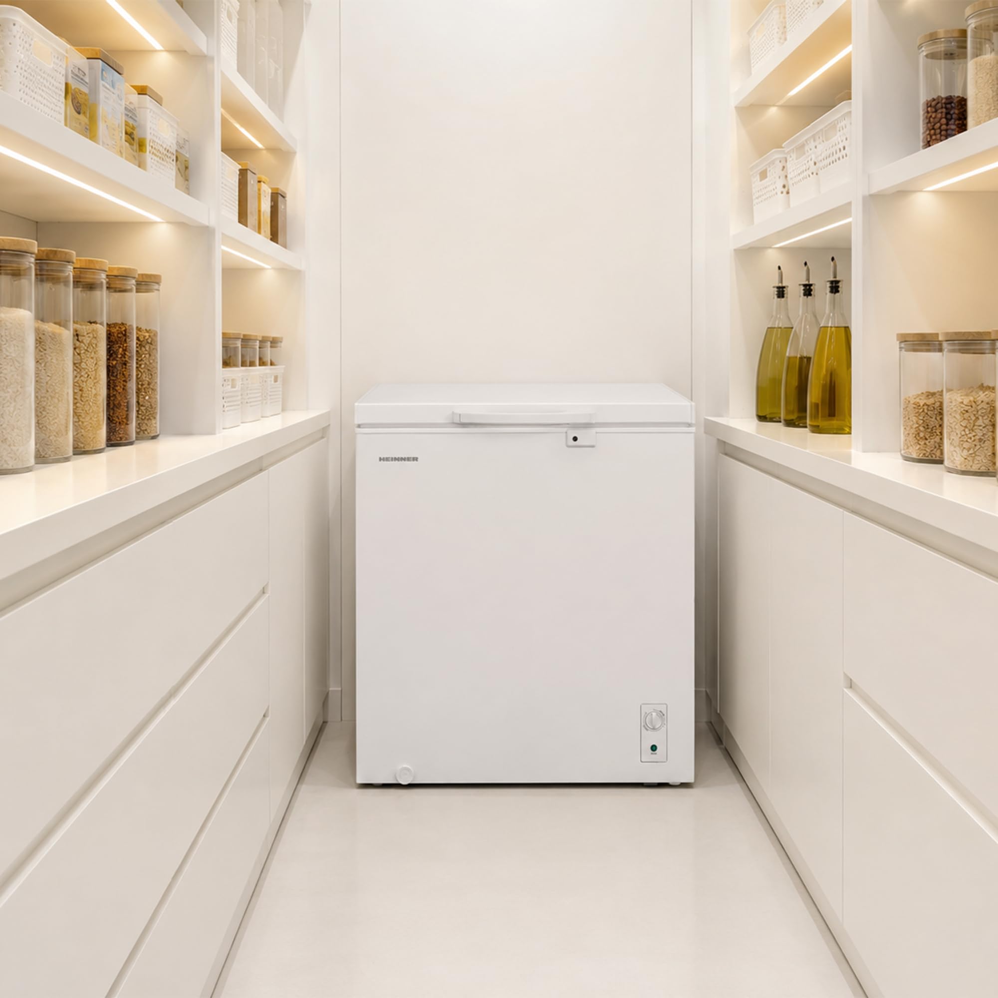 HCF-M198INVCE++ Gefriertruhe/Convertible Chest Freezer – 198 L Fassungsvermögen, Inverter-Kompressor für leisen und effizienten Betrieb, Energieklasse E, modernes Weiß, 5‑Jahres-Garantie