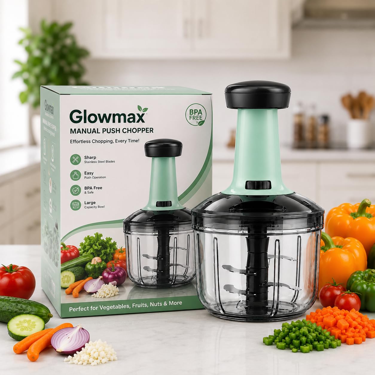 Chopper for Kitchen Use 1100 ML, Push Chopper with 6 Blades, Vegetable Chopper Kitchen Items for Home Cutting Vegetables, Onion, Ginger, Garlic, Salad, Tomato, Potato (ER1)-image-28