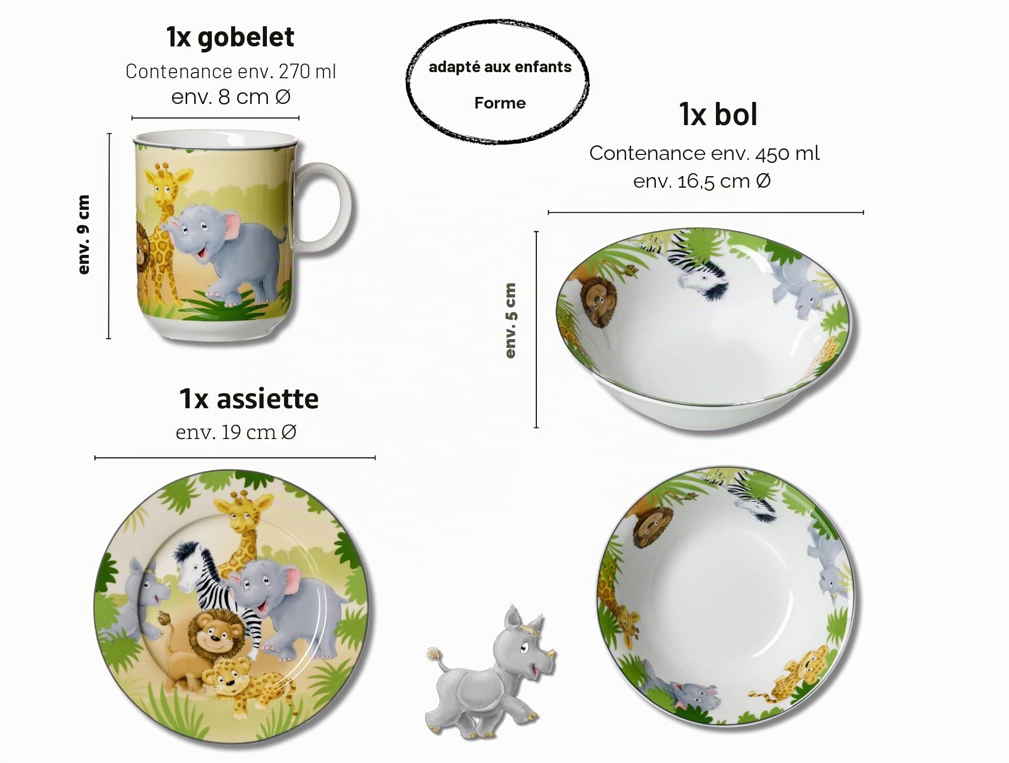 Service de table pour enfant 3 pièces Motif animaux