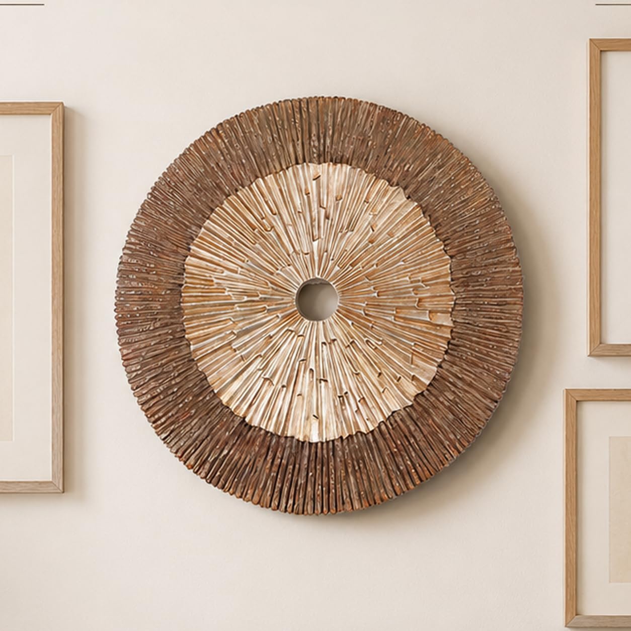 XMGZQ Unique Vintage Wood Color Wall Sculptures,Round Wall Art Hand Painted Ornate Hanging Decoration Antique Gallery Gold Ornament Decor Gallery for Kitchen Bedroom Living Room,Farmhouse,Country