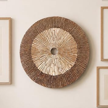 XMGZQ Unique Vintage Wood Color Wall Sculptures,Round Wall Art Hand Painted Ornate Hanging Decoration Antique Gallery Gold Ornament Decor Gallery for Kitchen Bedroom Living Room,Farmhouse,Country