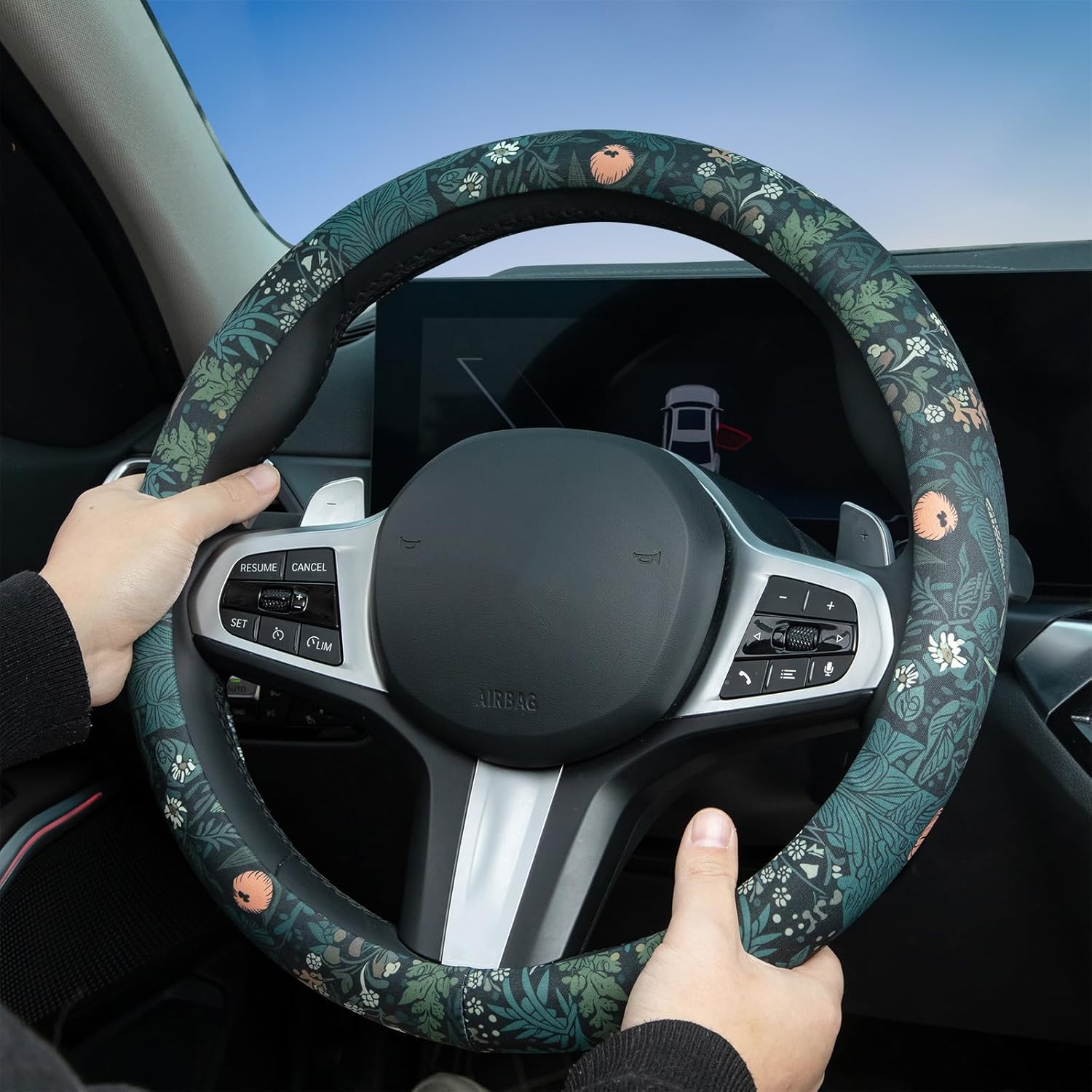 Dark Cottagecore Floral Steering Wheel Cover Auto Steering Wheel Protector, Anti-Slip, Breathable, Absorbing Sweat, Universal Floral Car Accessories 14.5–15 inch,Fit for Most Car, Trucks, SUV - Image 3