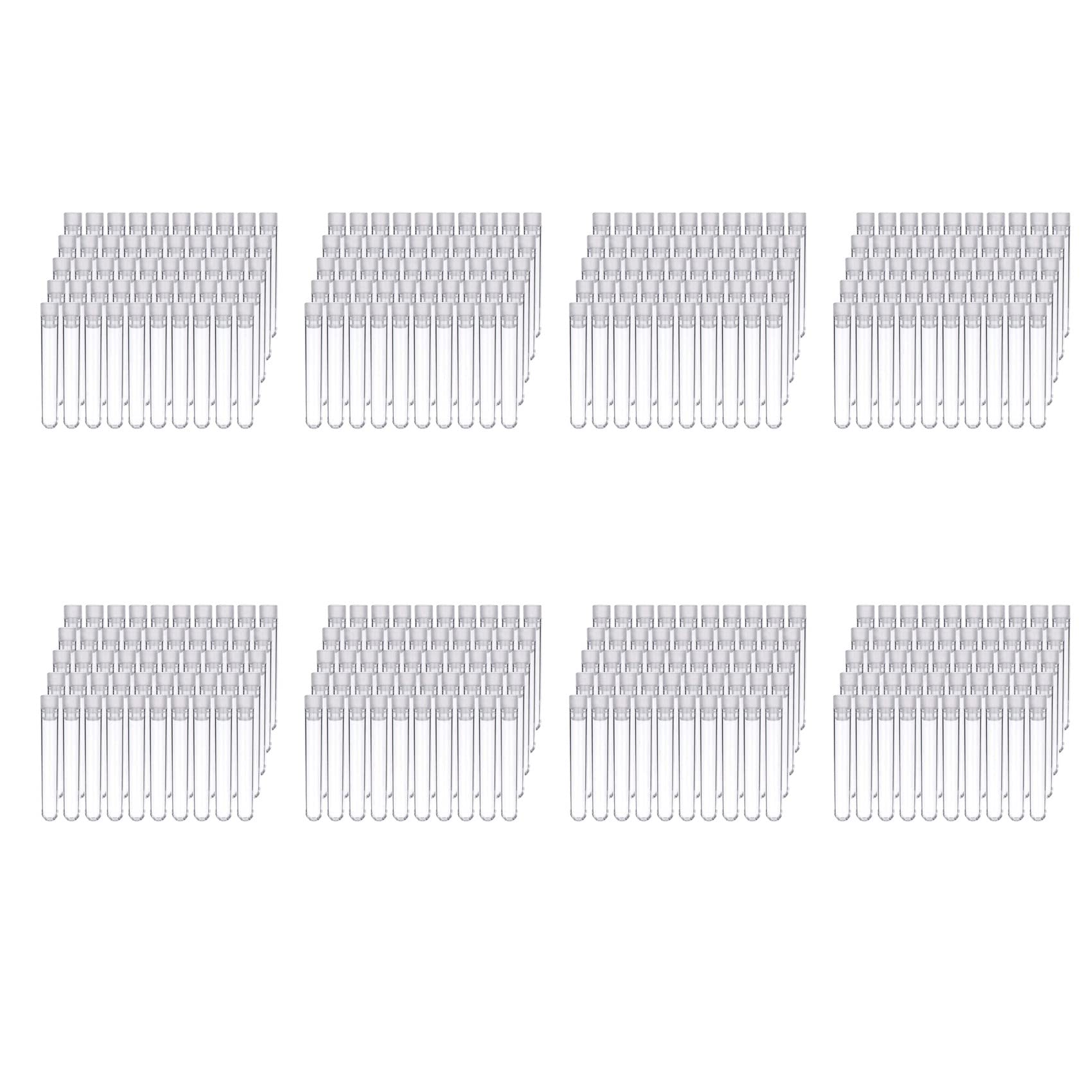 Tubos de Ensayo de Plástico Transparente de 800 Piezas con Tapones de Rosca Blancos Contenedores de Muestra Tapas de Empuje 12X75 mm