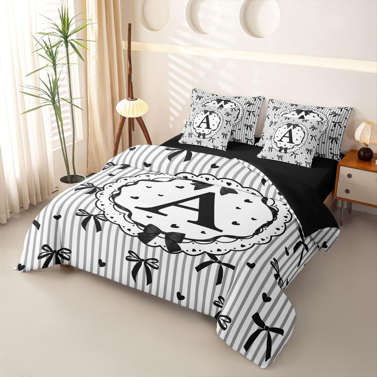 Loussiesd Set di biancheria da letto per bambini e ragazzi, con copripiumino e federe, per letto singolo, 7 pezzi, con copripiumino, lenzuola, federe, federe per cuscini, colore: nero