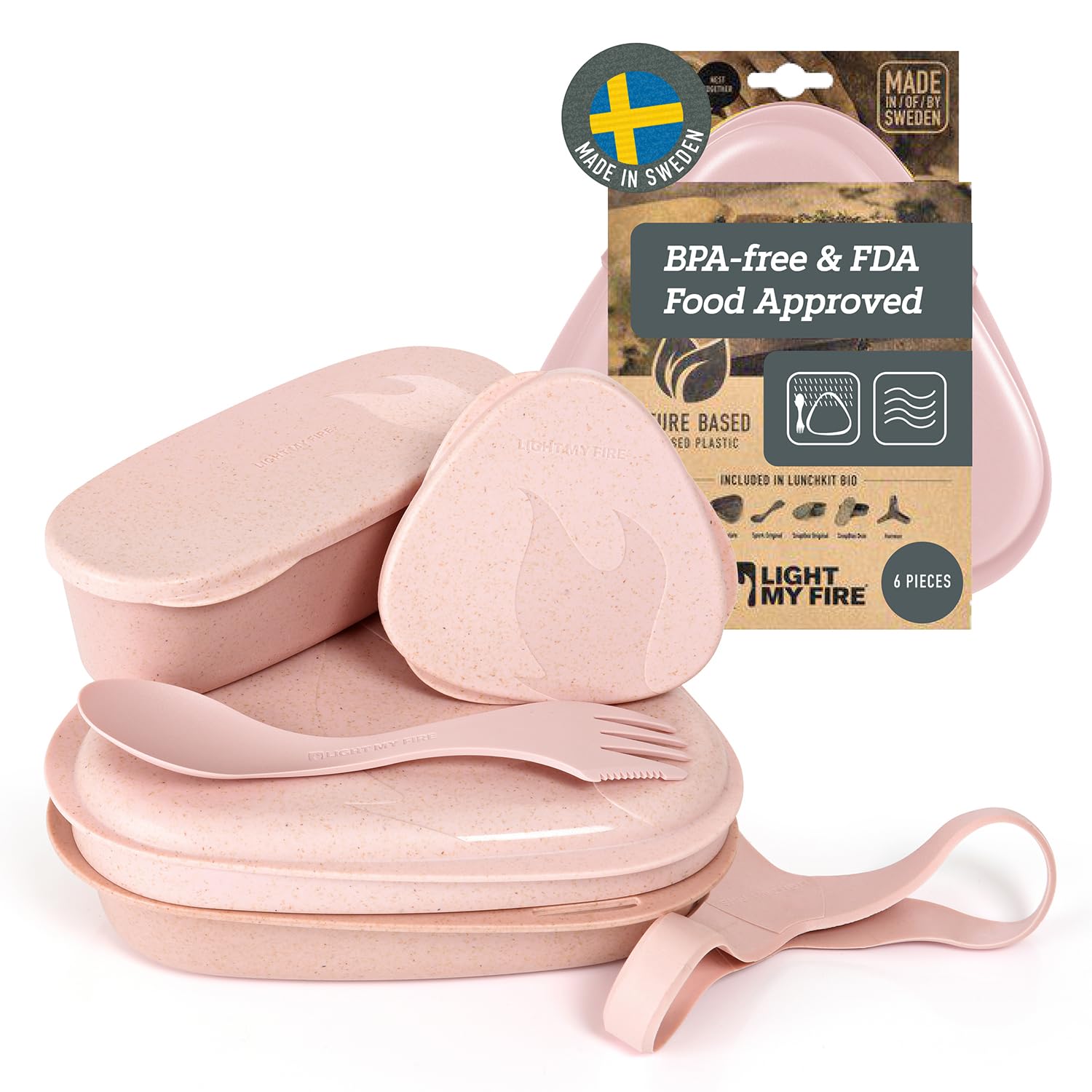 Light my FireCamping Crockery Set - 6 Pieces Salad to Go Box - Lunch Box Adult with Camping Cutlery - 100% BPA Free Plastic Tableware Reusable - Lunch Box with Compartments for Office and School